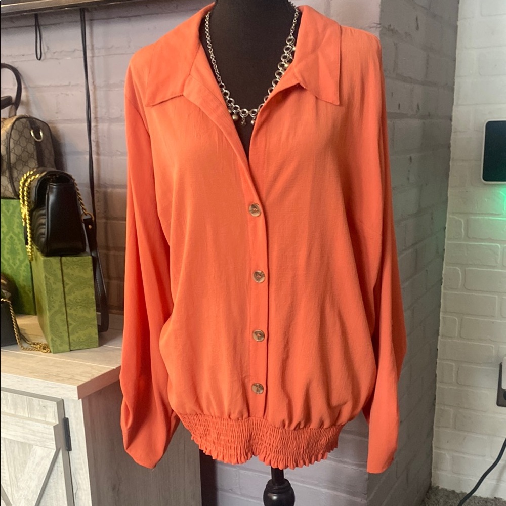 Vibrant Orange Button-Up Top